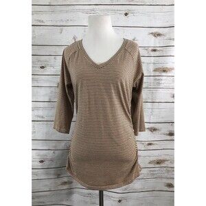 Sundance Top Small‎ Gray Peach Striped 3/4 Sleeve V Neck Side Ruched Stretch